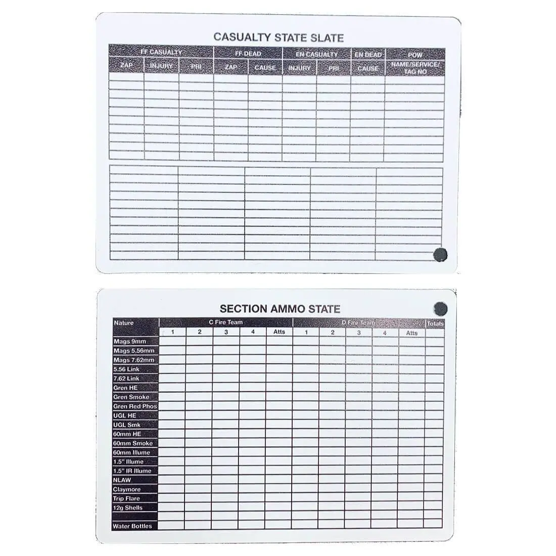 A6 Double Sided Section Ammo-Casualty Slate Battle Card