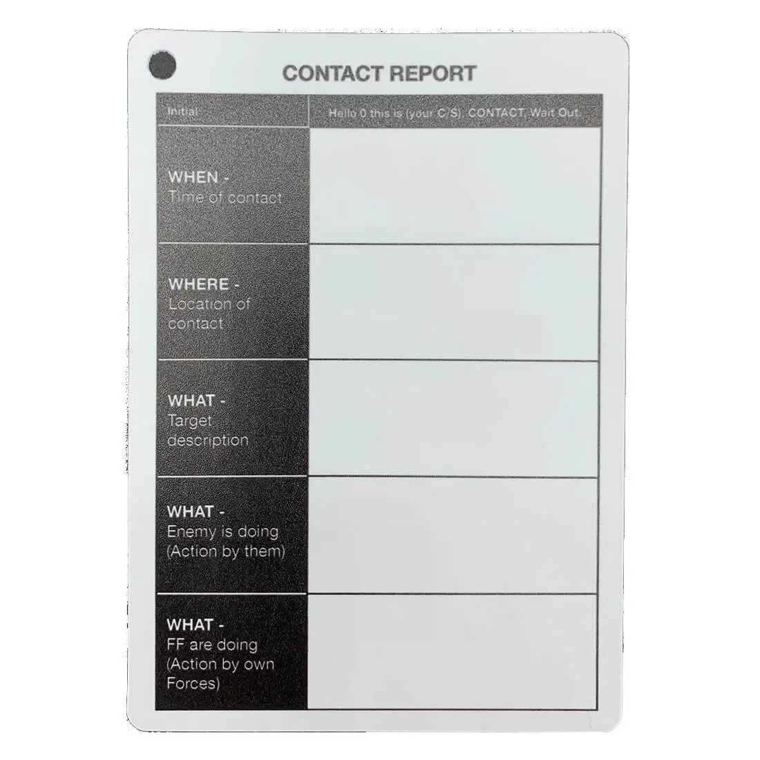 A6 Single Sided Contact Report Battle Card