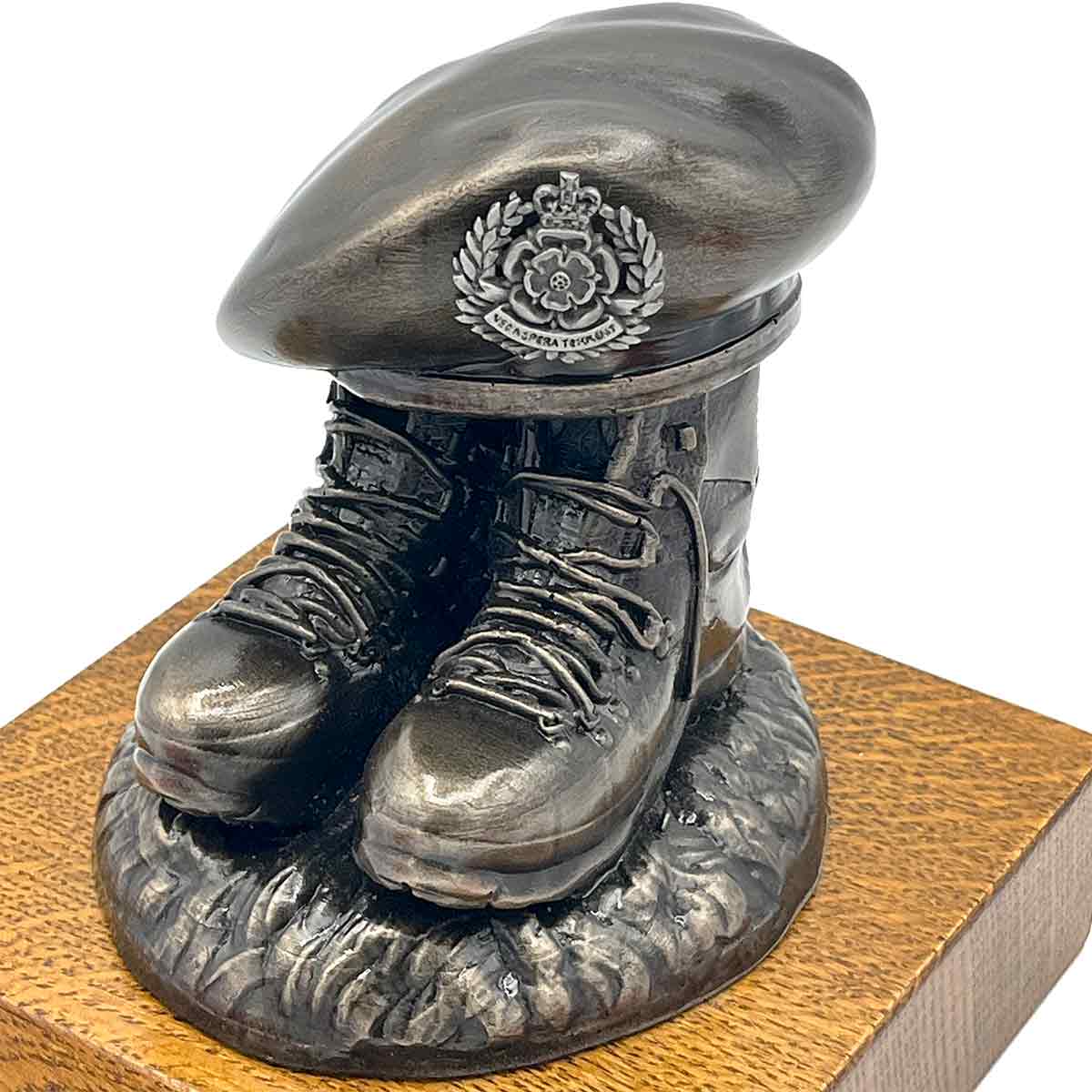 Beret and Boots Bronze Resin Statue on Oak Base - Updated Design - Image 3