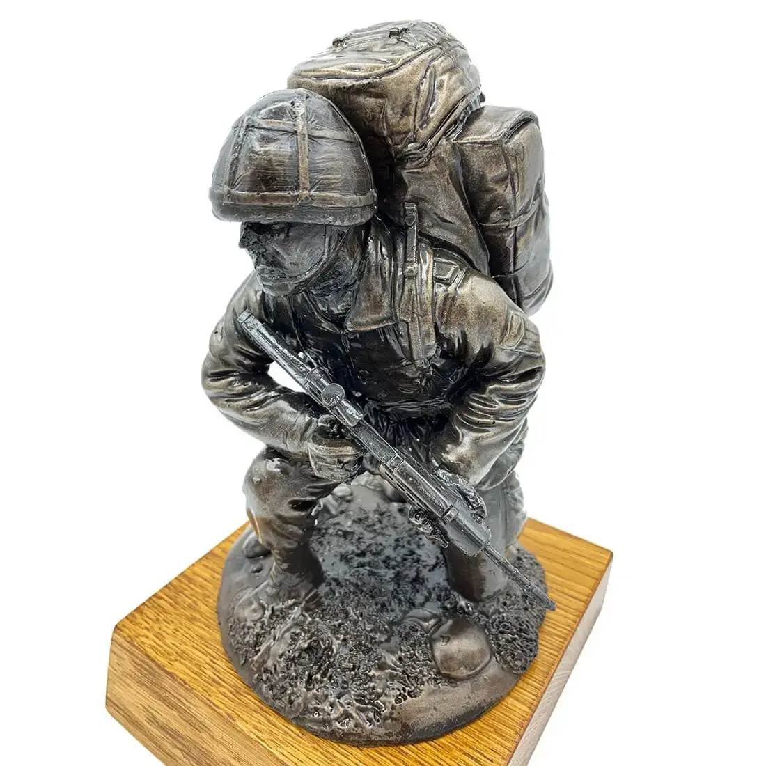 Bronze Resin Kneeling Combat Statue with Helmet - Image 5