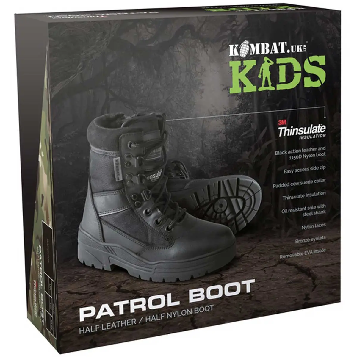 Kombat Kids Black Boots Half Leather Patrol Style Pair - Image 9