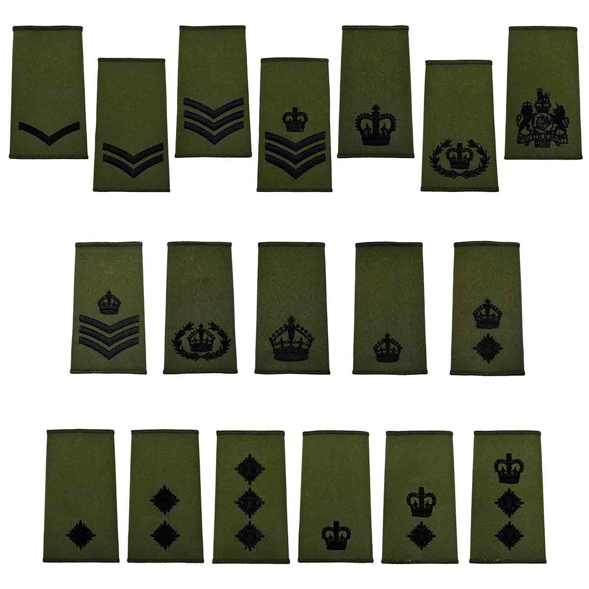 Olive Green Rank Slides with Black Embroidery (Pair)