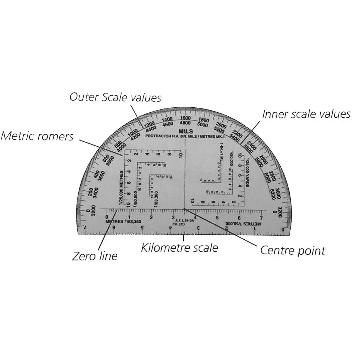 RA Mils Nato Approved 6" Map Reading Protractor - Image 3