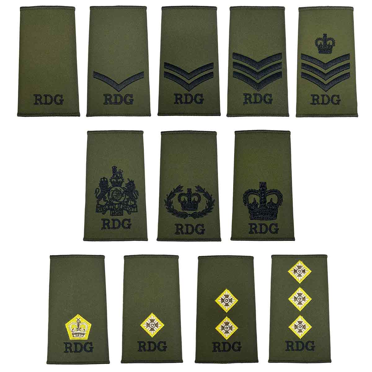 Royal Dragoon Guards Green Rank Slides (Pair)