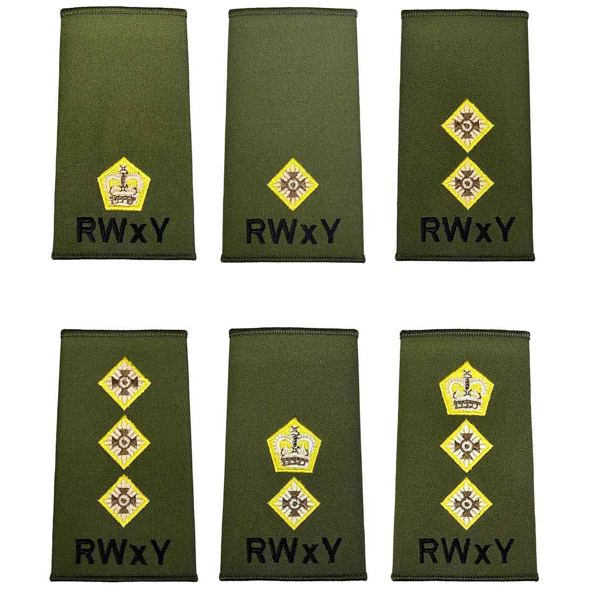Royal Wessex Yeomanry (RWxY) Olive Green Rank Slides (Pair)